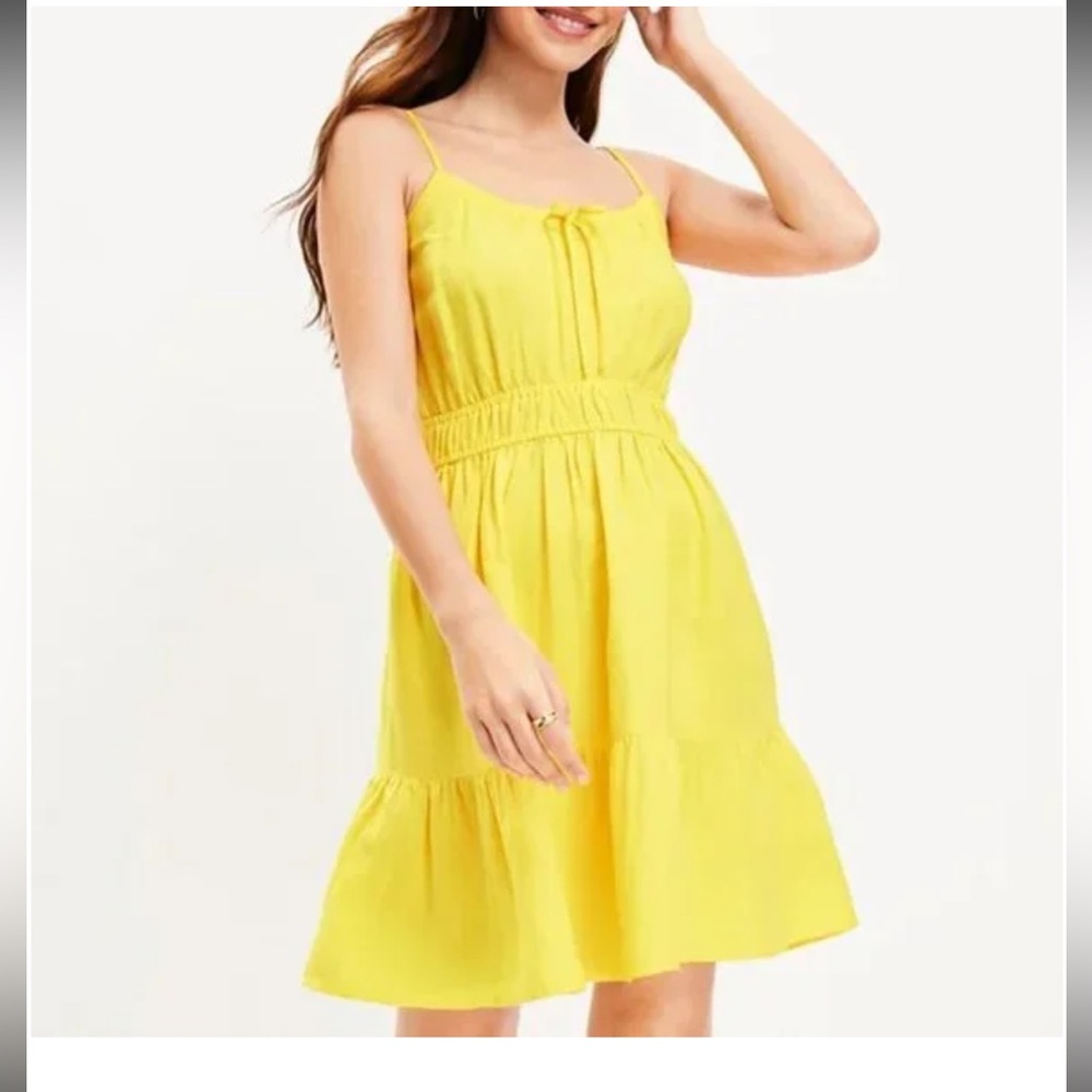 LOFT Yellow Linen Blend Tiered Sundress Size M